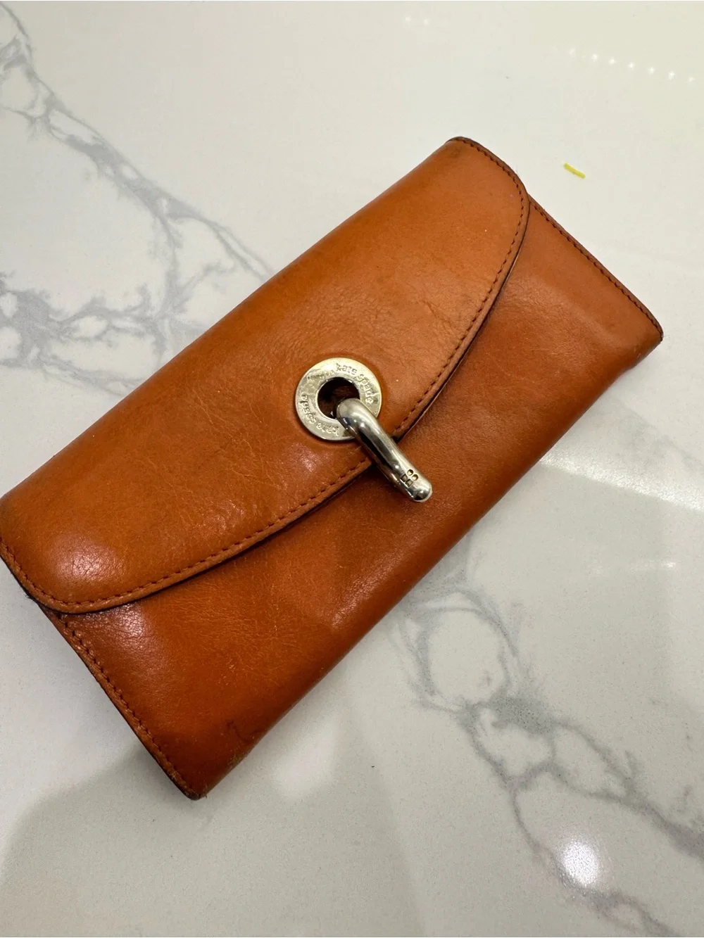 kate spade Leather Turn-Lock Wallet in Cognac Brown